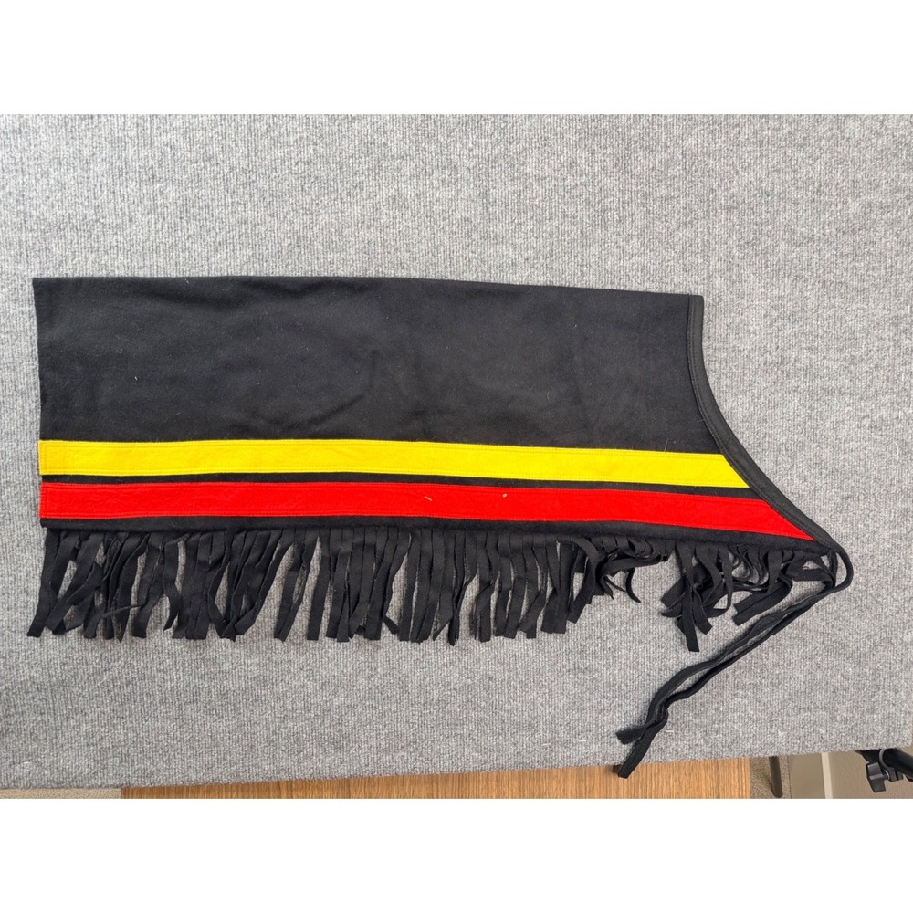 Vintage Black Fleece Fringe Neck Gaiter Red Yellow Stripe Biker Streetwear Mask